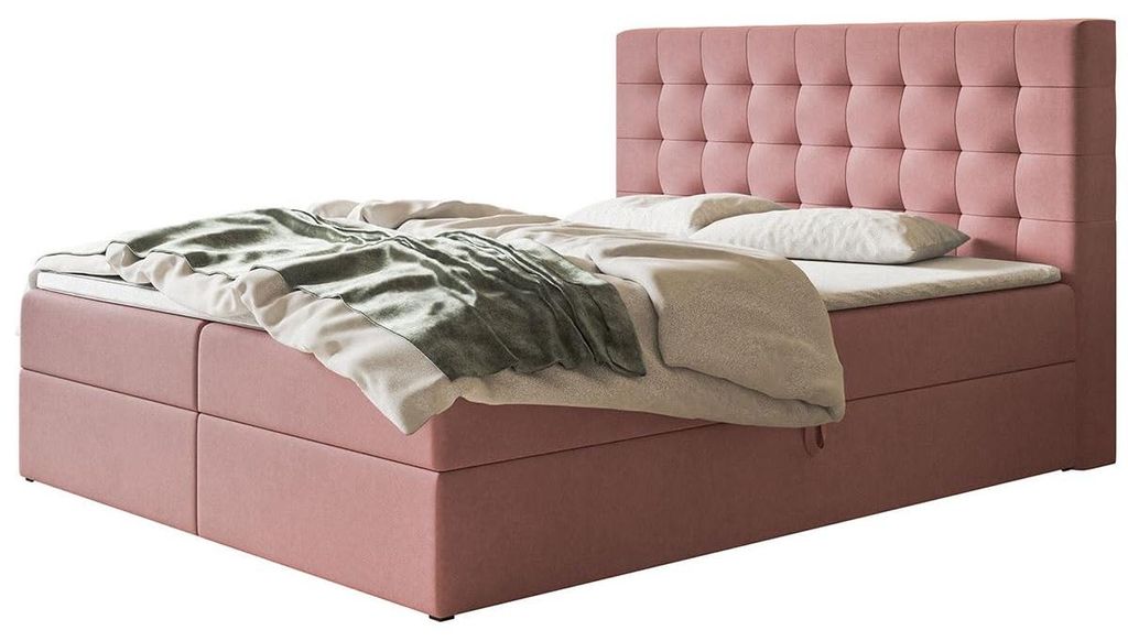 Boxspringbett Rio 180x200, Bett mit Stauraum und Bonell-Matratze, Rosa