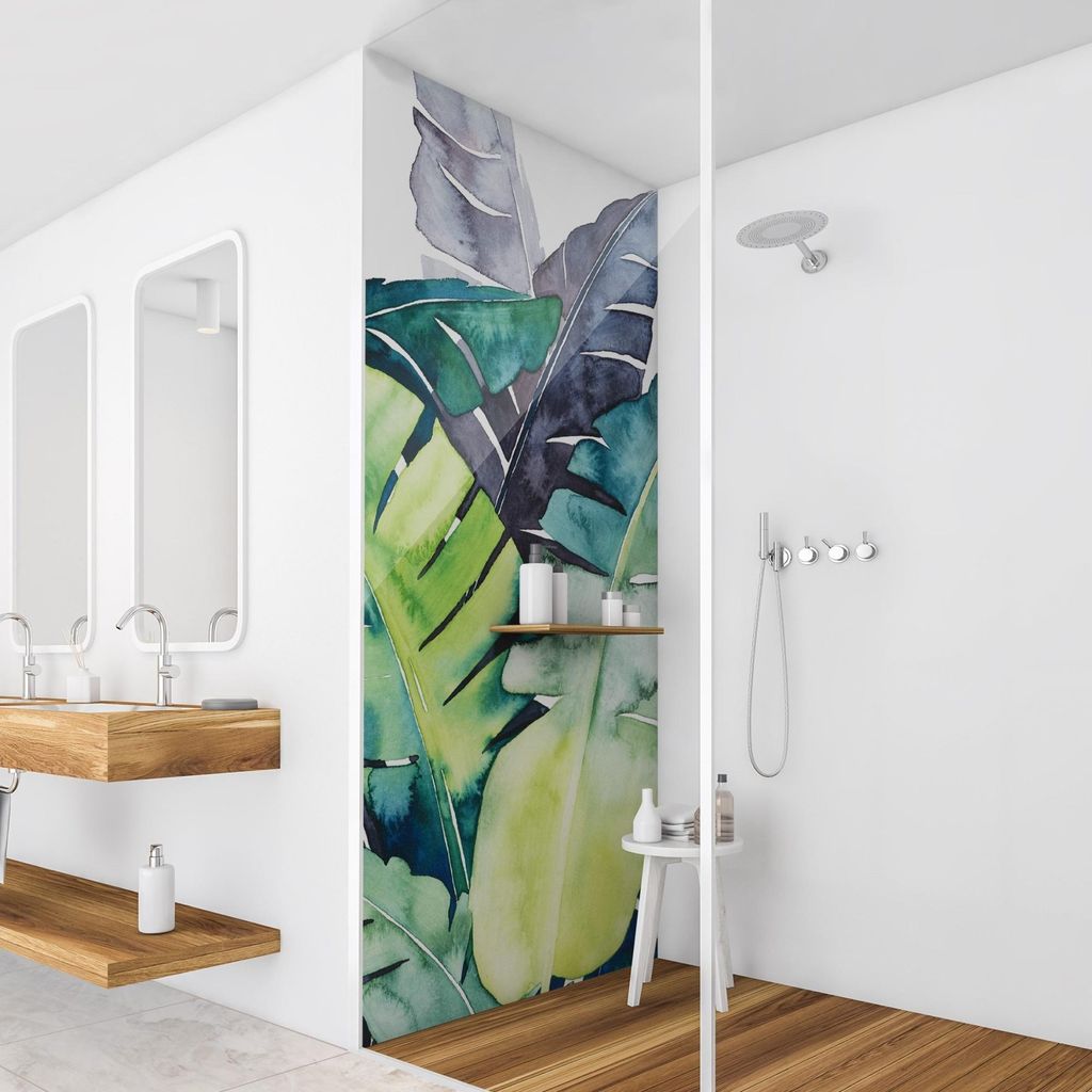 Duschrückwand originell selbstklebend - 0.35 mm Wandpaneel wasserfest Pflanzen grün Tropisch Badrückwand fugenlos Smart matt 100x190 cm