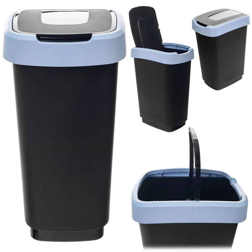 Poubelle de Cuisine 25 Litres Noire à Clapet Basculant - Set de 4