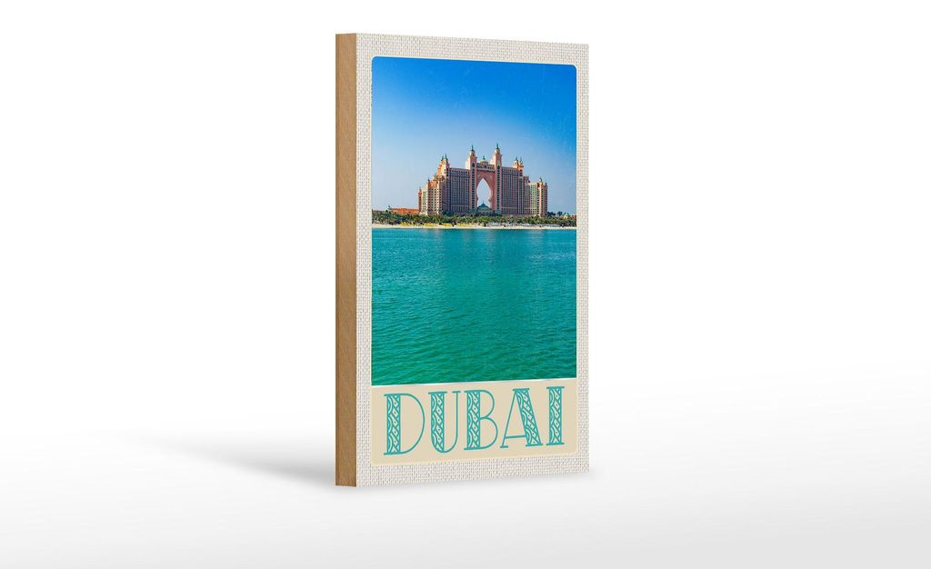 Holzschild Reise 12x18 cm Dubai Strand Meer Moschee Sonne