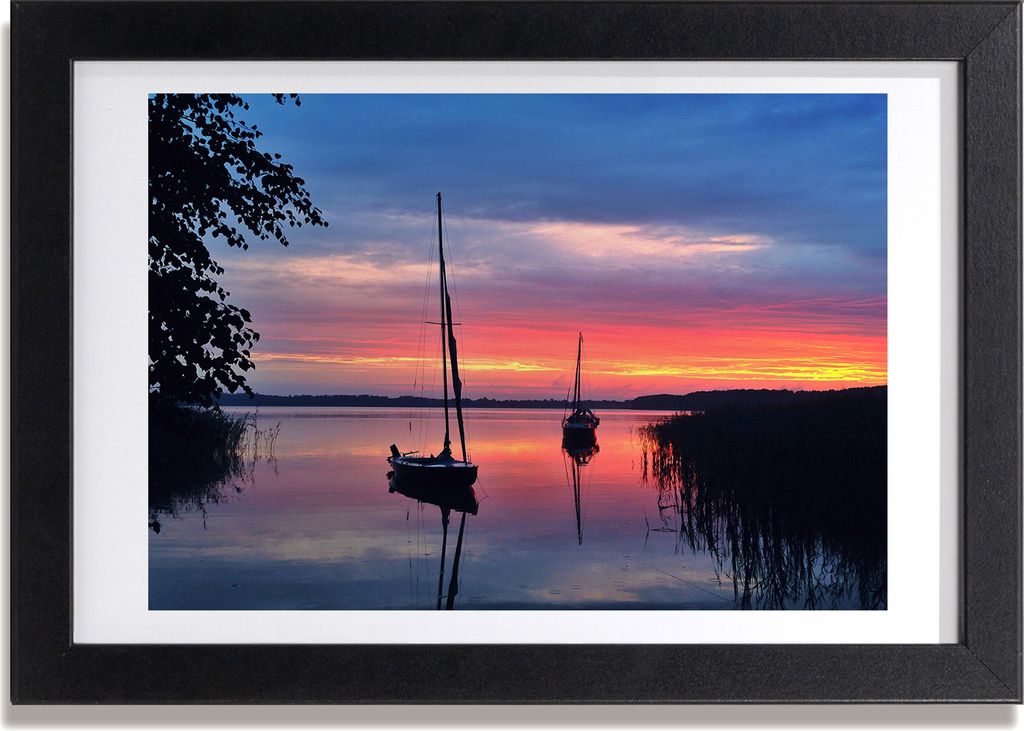 Bild 30x20 MDF-Rahmen, Wandkunst Segelboote bei Sonnenuntergang