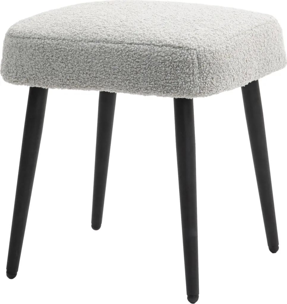 Tabouret Gris Aspect Cachemire Doux et Pieds Robustes en Acier