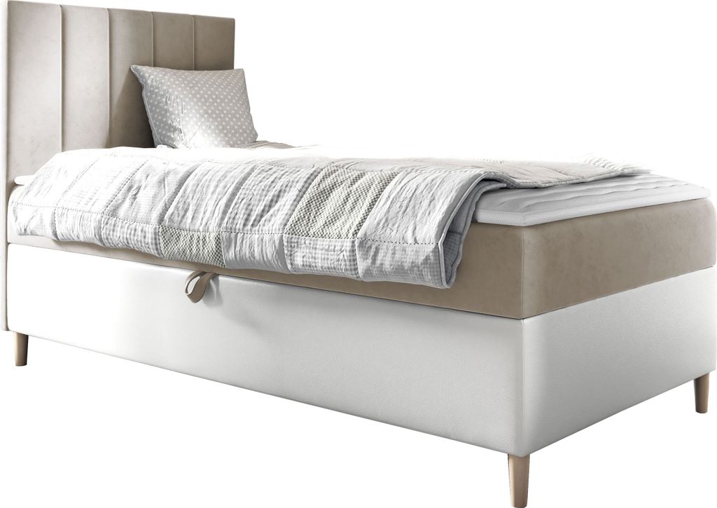 MIRJAN24 Boxspringbett Maja Junior 1 80x200, Einzelbett mit Bonellfederkern, Härtegrad - H3 (Farbe: Soft 017 + Fresh 01, Seite zum Öffnen des Bet...