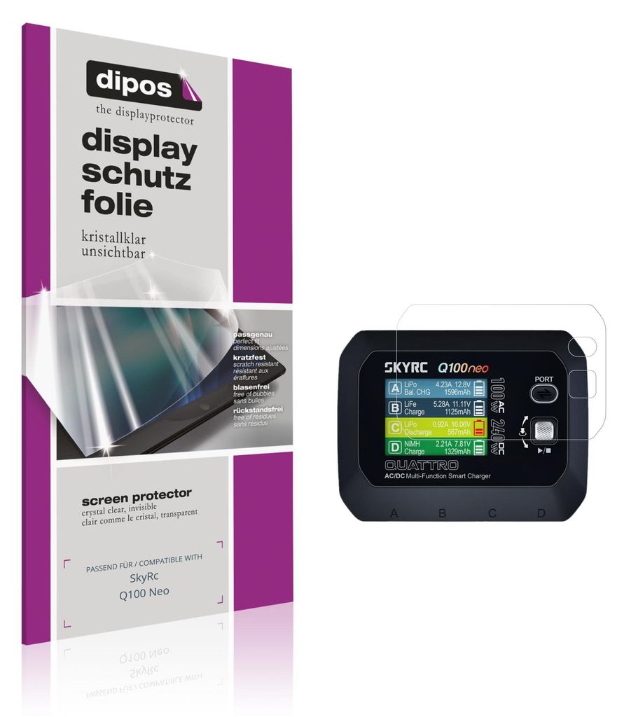 2x Schutzfolie für SkyRc Q100 Neo klar Displayschutzfolie Folie Display Schutz dipos