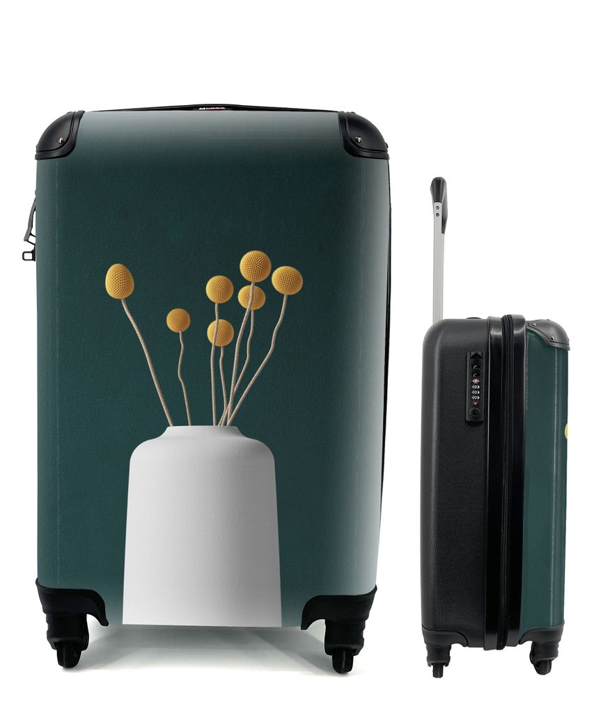 MuchoWow Koffer Handgepäck Trolley Rollkoffer Kleine Reisekoffer mit 4 Rollen - Blumen - Vase - Stilleben - Cabin Size < 55x40x23 cm & 55x40x20 ...