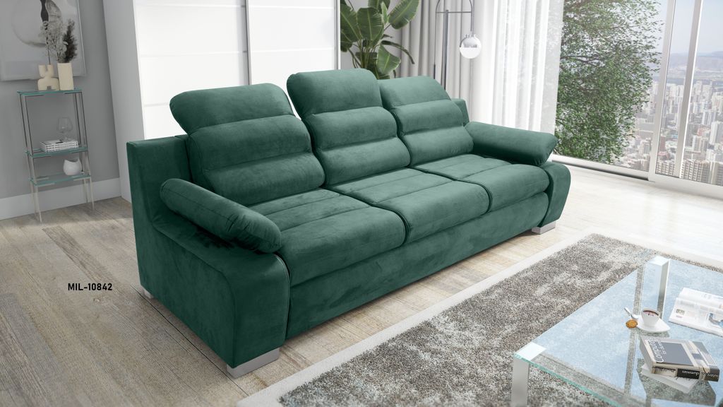 Sofa DENVER - mit Schlaffunktion, Schlafsofa, Dreisitzer, mit manueller Kopfteil-Verstellung, hohe Belastbarkeit - Helltürkis