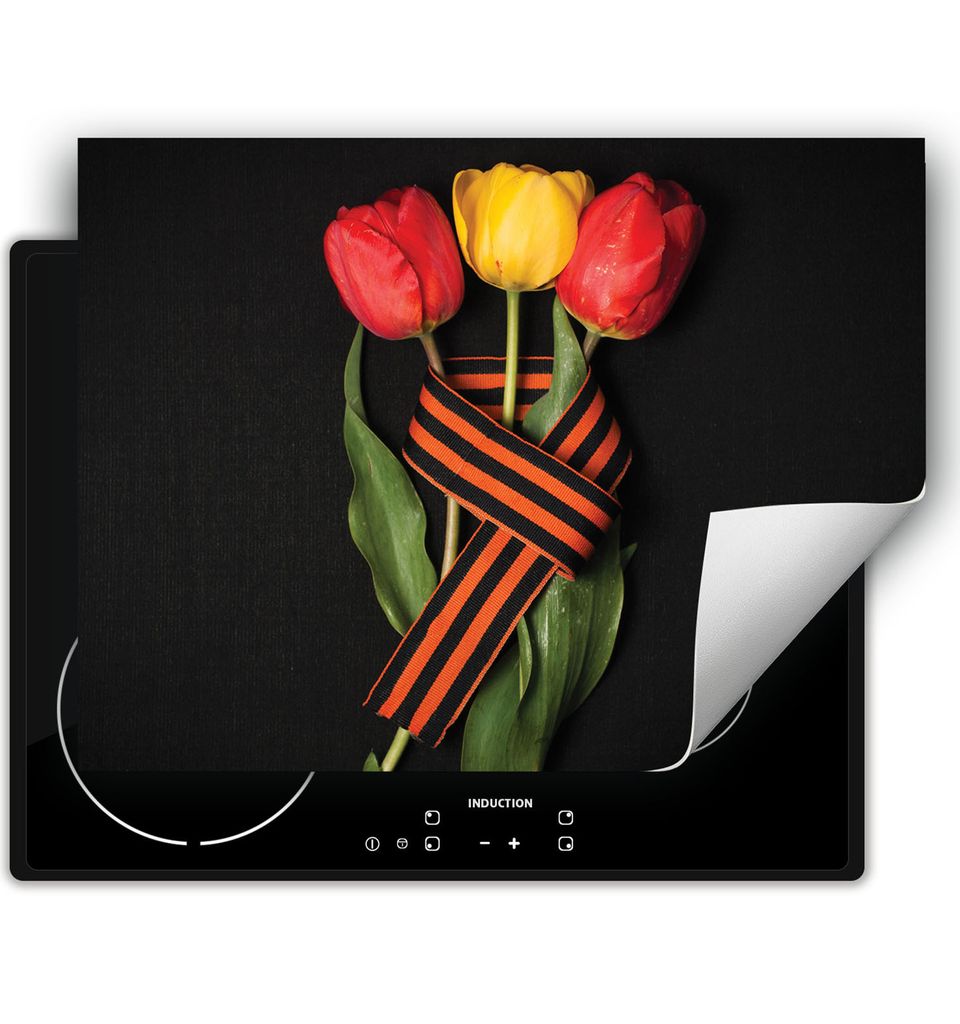 DarHaus Herdabdeckplatte 70x52 cm Anti Rutsch Matte Aufrollbar, Tulpen