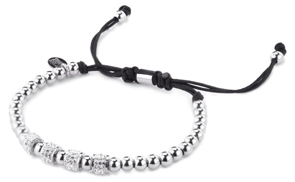 CO88 Collection Sparkle 8CB-90316 Stahlarmband mit Perlen und Seil – Kristallperlen 4 mm und Stahlperlen 5 mm – Einheitsgröße – Silberfarben