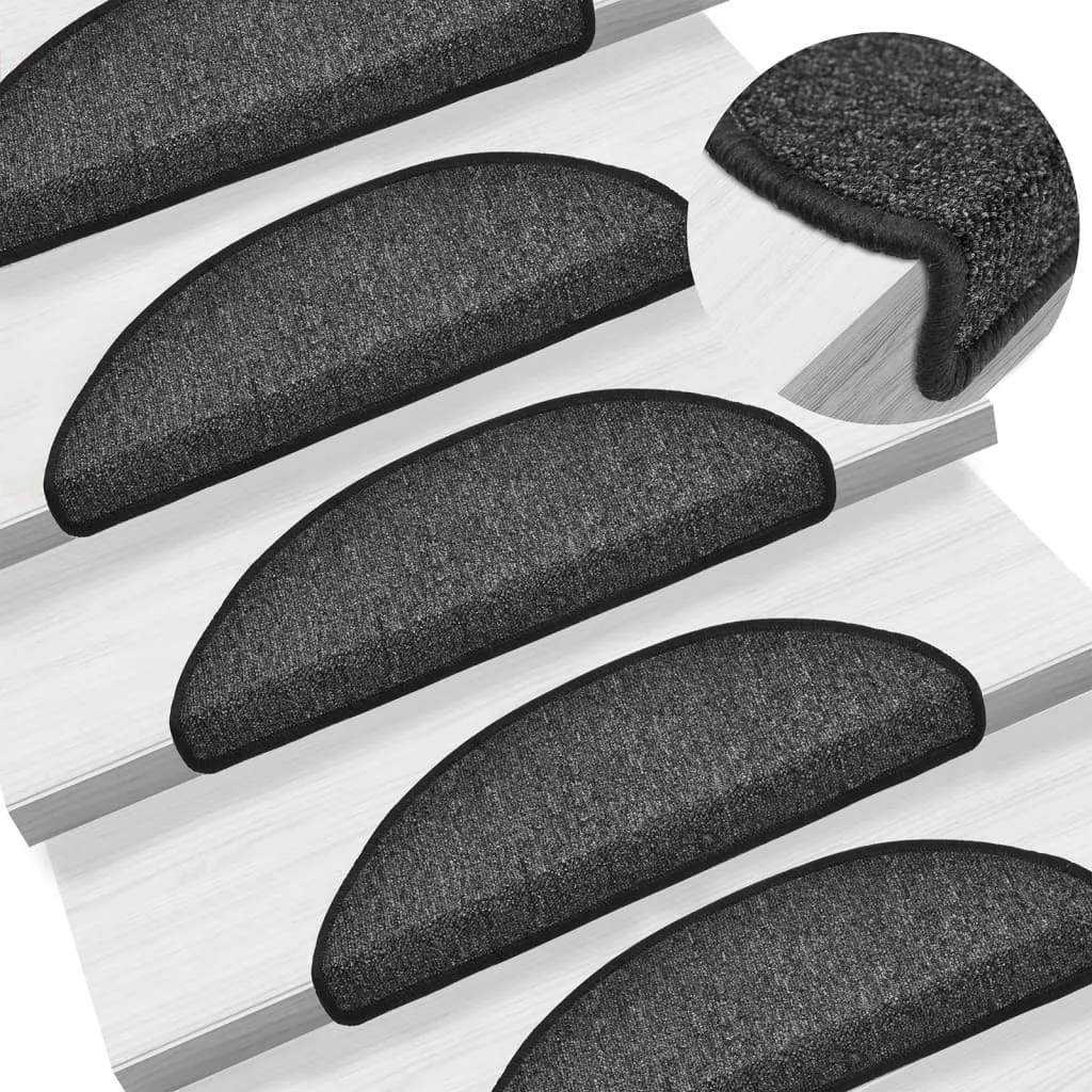 The Living Store Lot de 15 Tapis d'Escalier Anthracite 56x17x3 cm
