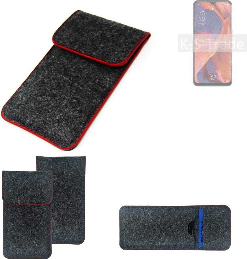 K-S-Trade Handy Schutz Hülle kompatibel mit Oppo Reno4 Z 5G Schutzhülle Handyhülle Filztasche Pouch Tasche Case Sleeve Filzhülle dunkelgrau roter