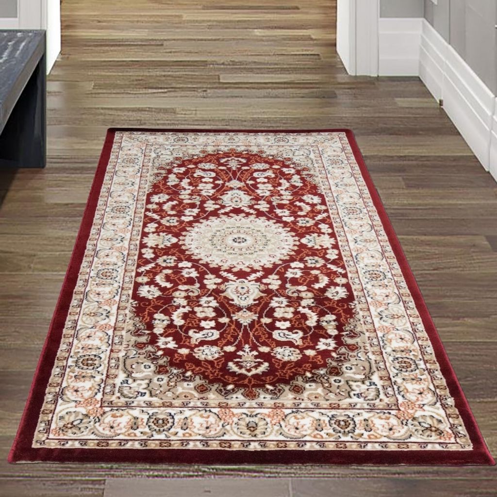 Stilvoller Orientalischer Teppich Ornamente & elegante Verzierungen creme rot Größe - 80x150 cm