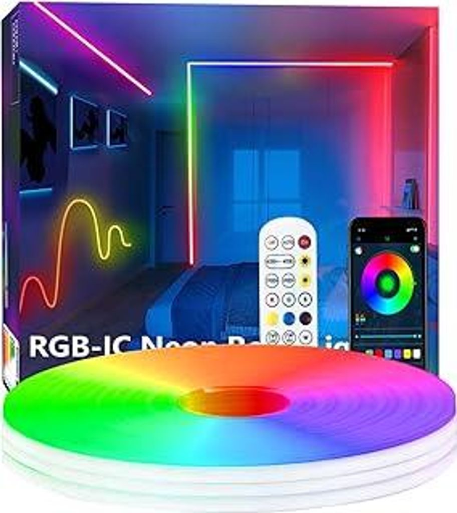 5M RGB+IC Neon Strip Lights, Led Streifen mit APP/Fernbedienung, Musik Sync, 24V IP67 Outdoor Wasserdichte Flexible Leiste