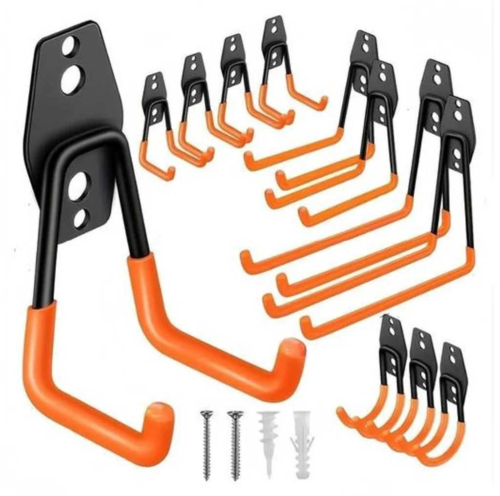 Crochet de Rangement Mural Robuste Lot de 12 pour Outils et Vélo - Orange