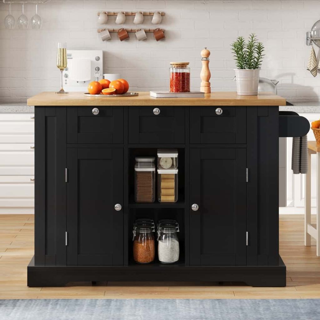 AIORBER Kücheninselwagen, mit klappbarer Arbeitsplatte, 3 Schubladen, 2 Türen, USB-Steckdose & Rollen, 132 x 40(70) x 87 cm, im Landhausstil, Sch...