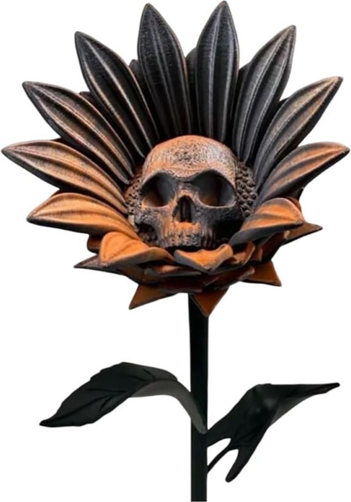 Die verbotene Sonnenblumen-Skulptur, Gothic-Totenkopf-Blüten-Dekor, 3D-gedruckt, makabre Kunst, Halloween-Ornament für Horror-Home-Party-Dekor