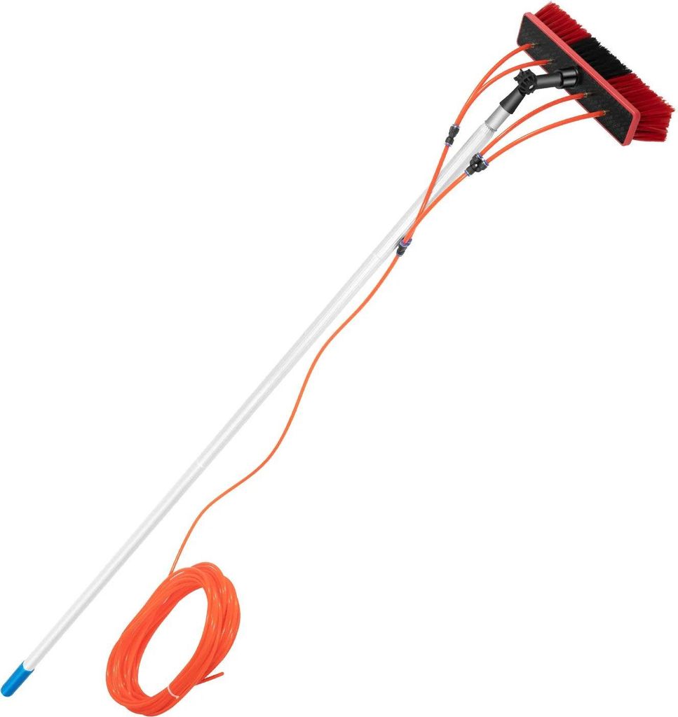 Fensterreinigungs-Set - Wasserdurchlauf-Teleskopstange - 7,4 m Reichweite - 20 m Schlauch - 180° verstellbarer Kopf - 35 cm Bürste - 1 m Segmente...