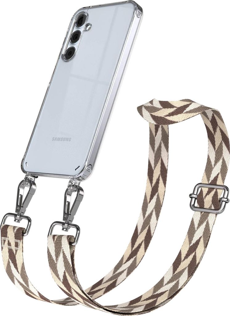 EAZY CASE Handykette - Verstellbarer Trageriemen kompatibel mit Samsung Galaxy A35, Handykordel mit transparenter Silikon-Hülle, Karabiner Silber,...