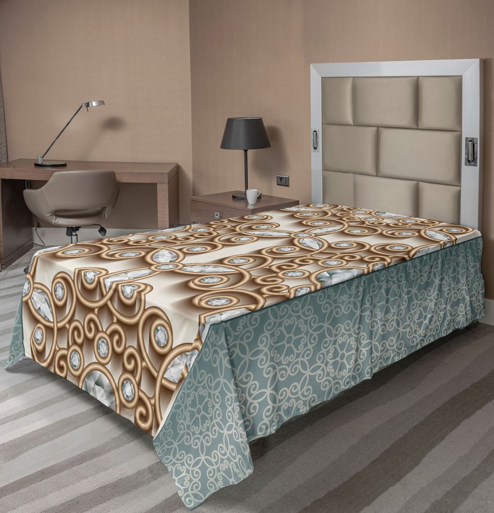 ABAKUHAUS Diamant Bettlaken, Vintage Gold Variirende Linien Ornament Mit Über Damaris Retro Style Boho Druck, weiches bequemes oberes Bettlaken f...