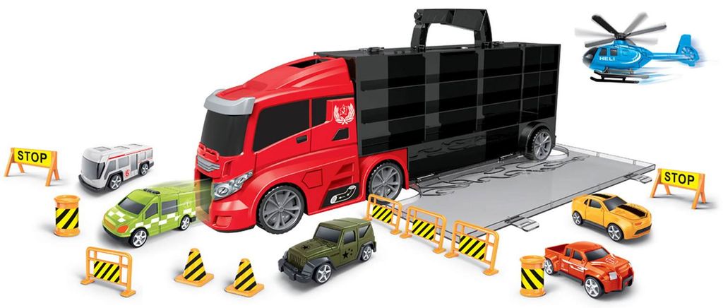 Luna Mega Truck LKW Tragekoffer City 19-tlg. mit Autos Helikopter und Zubehör