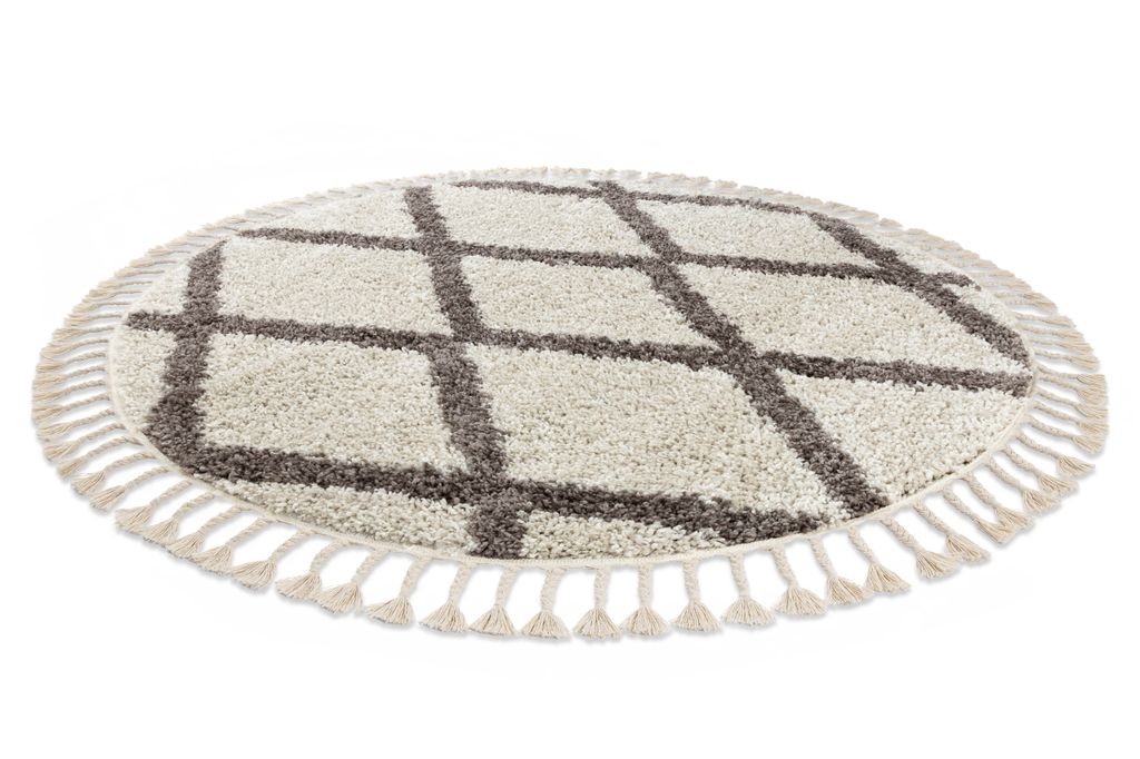Teppich BERBER TROIK Kreis sahne Franse berber marokkanisch shaggy beige rund 160 cm