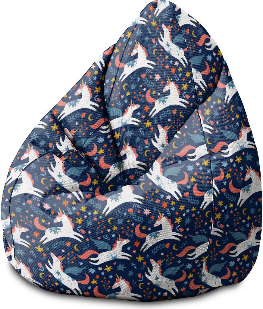 Dreamroots Bean Bag Sitzsack Kinder mit füllung, Bodenkissen Kinder Sitzsack, Sitzsack Kinderzimmer 70x70x105 cm, Fairy Unicorns