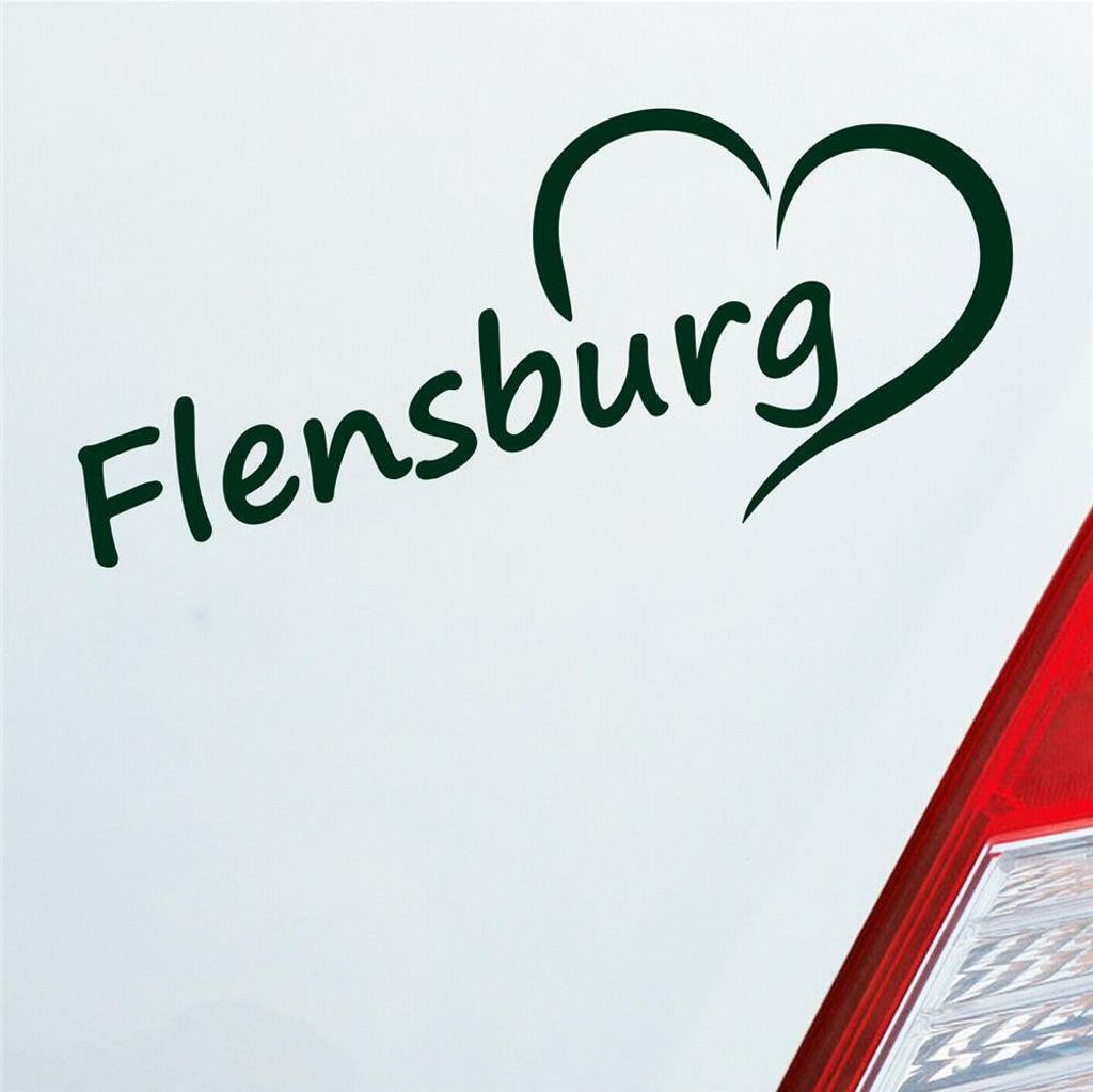 Auto Aufkleber Flensburg Herz Stadt City Liebe Love 18,5x8 cm Dunkelgrün Sticker Heckscheibenaufkleber