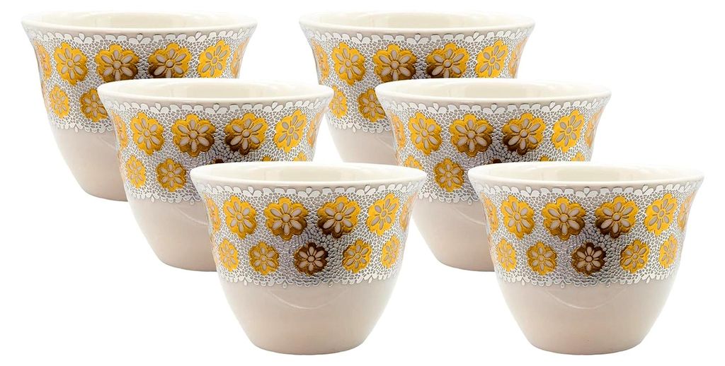 Türkische Kaffetassen - Orientalische Espressotassen - Edle Mokkatassen aus Porzellan - Silber (6er Set, 40 Milliliter)