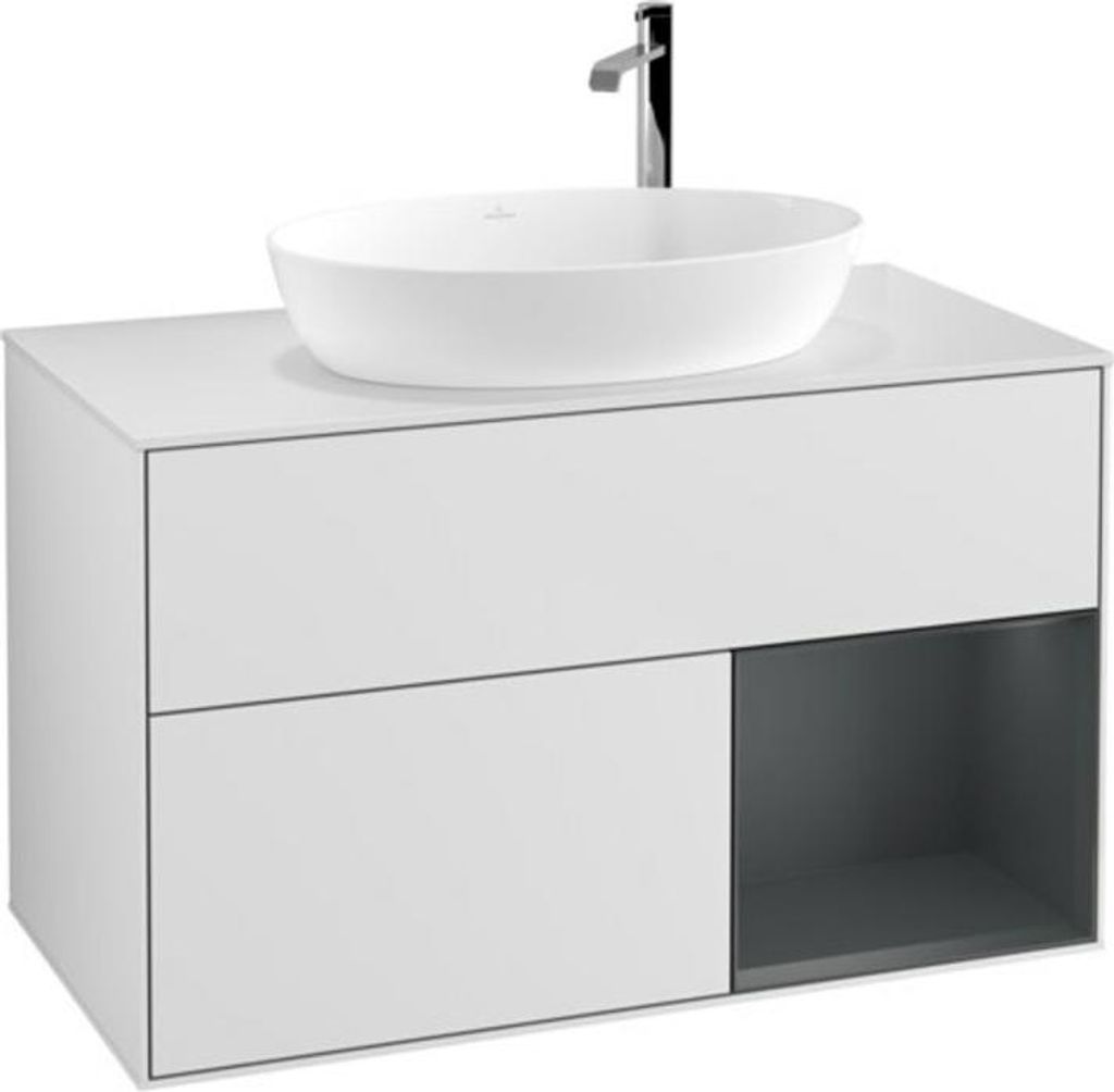 V&B Waschtischunterschrank Finion 100, Pl wh. m, Reg md m Lac, wh. m Lac