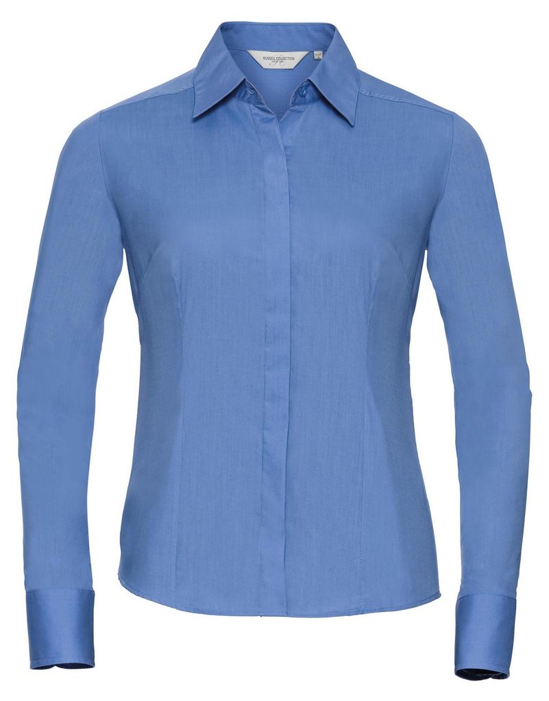 Russell Collection Popelin Bluse / Hemd, Langarm, pflegeleicht, tailliert FK738 (3XL) (Blau)