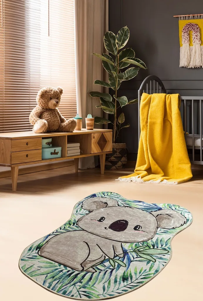 Tapis Enfant Forme Koala Multicolore en Velours Doux 120 x 160 cm