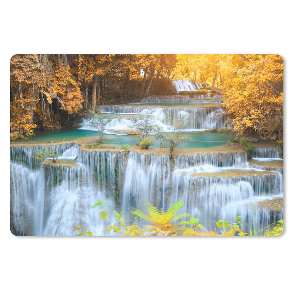 MuchoWow Schreibtischunterlage Wasserfall - Herbst - Bäume - Braun - Wasser 60x40 cm - XXL Mauspad - Großes Mauspad