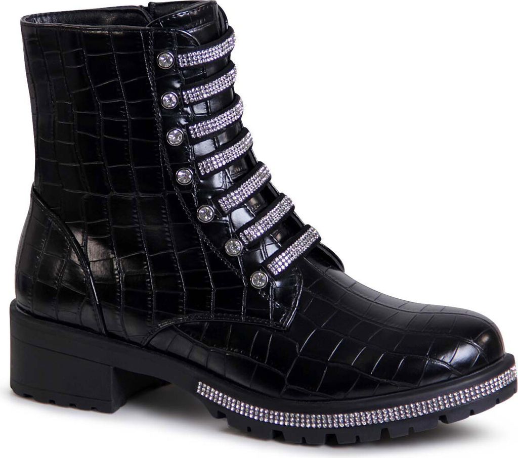 topschuhe24 1904 Damen Stiefeletten Worker Biker Boots Glitzer, Farbe:Black Animal, Größe:37 EU