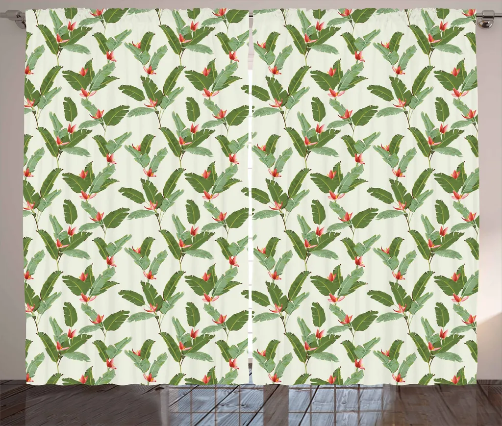ABAKUHAUS Tenda tropicale rustica, foglie di palma e banano, tenda con passanti e ganci per camera da letto, 280 x 175 cm, multicolore