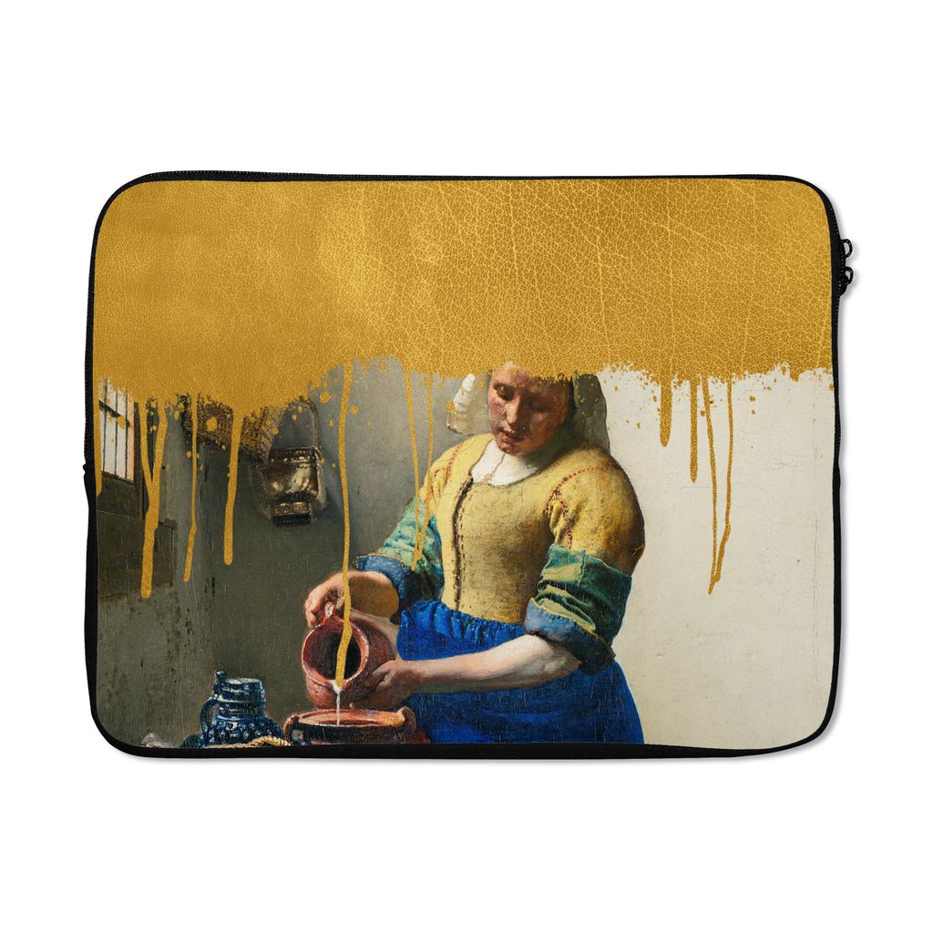 MuchoWow Laptop Hülle 17 Zoll Laptoptasche Vermeer - Gold - Milchmädchen - Zipper - Schutzabdeckung