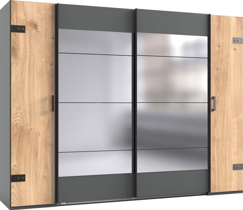 Dreh-/Schwebetürenschrank Stockholm Kleiderschrank mit Spiegel Ausführung wählbarPlankeneiche / graphit