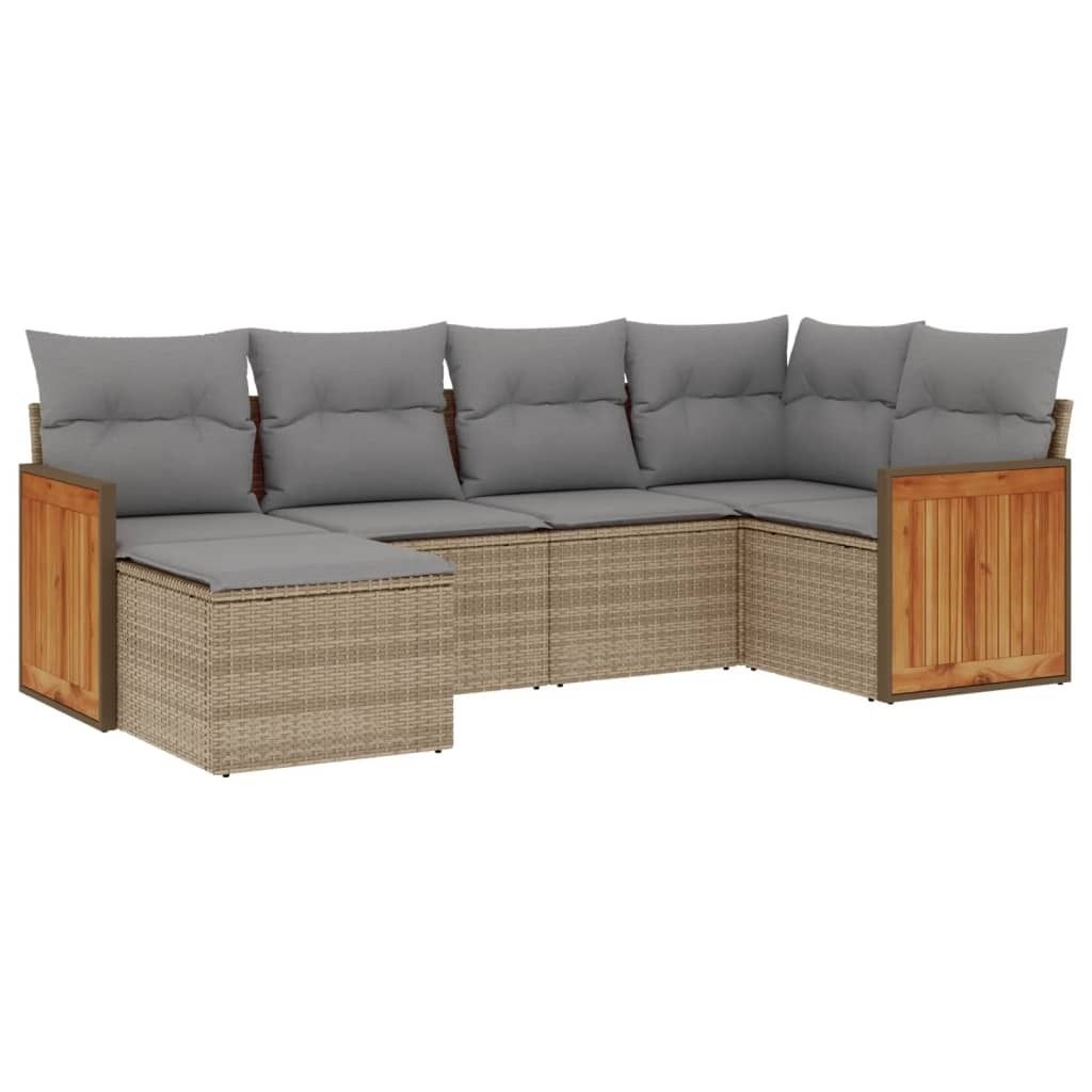 6-tlg. Garten-Sofagarnitur mit Kissen Beige Poly Rattan