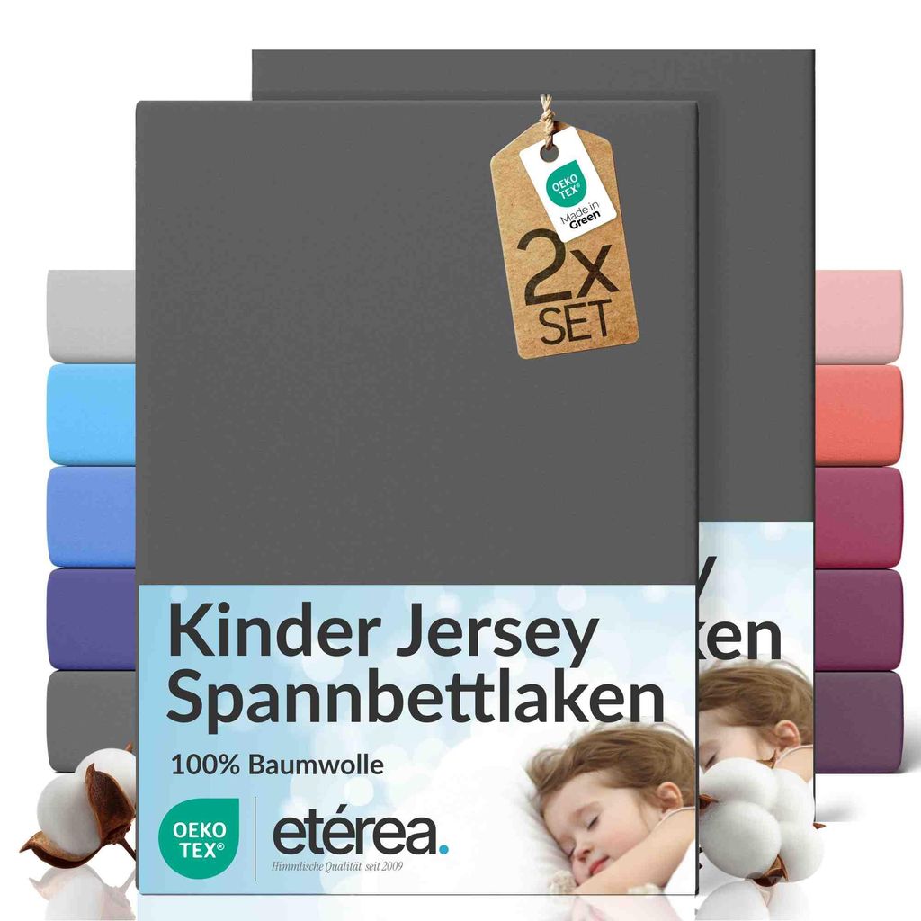 2er Set Jersey Spannbettlaken 60x120cm - 70x140cm - 100% BAUMWOLLE - Bettlaken Spannbetttuch 60x120cm - 70x140cm - Anthrazit