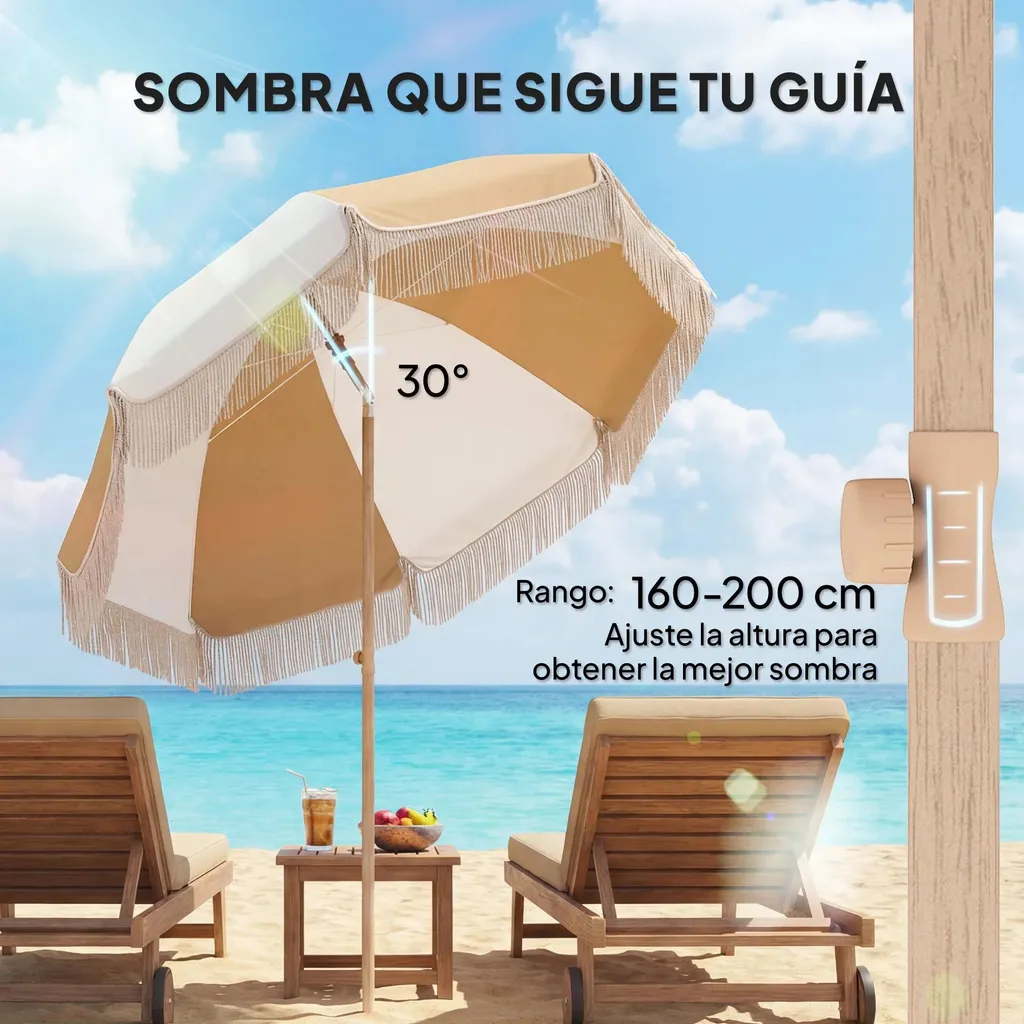 Parasol inclinable multicolore Ø 175 cm avec mât télescopique solide