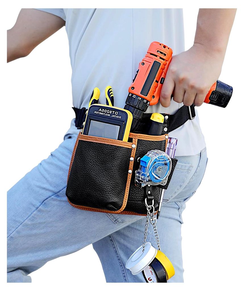 Werkzeuggürtel für Herren aus echtem Leder, mit verstellbarem Hüftgurt und Maßbandhalter für Handwerker