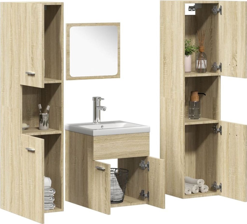 Maison Exclusive - 5-tlg. Badmöbel-Set Sonoma-Eiche Holzwerkstoff