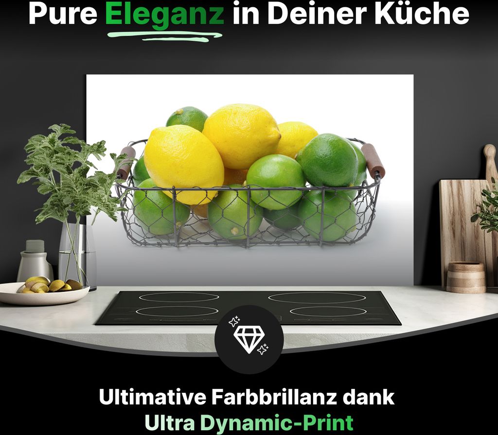Spritzschutz Küchenrückwand Glas 125 x 50 cm Zitrusfrüchte im Korb - RUECKWAND24