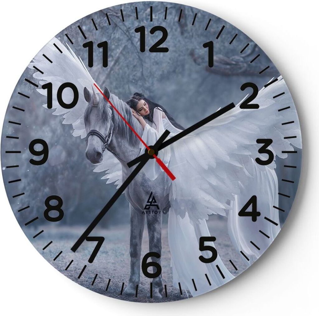 Wanduhr - Rund - Glasuhr - Frau Pferd Natur - 40x40cm - Schleichendes Uhrwerk - Lautlos - zum Aufhängen bereit - Dekoration Modern - Wanddekoratio...