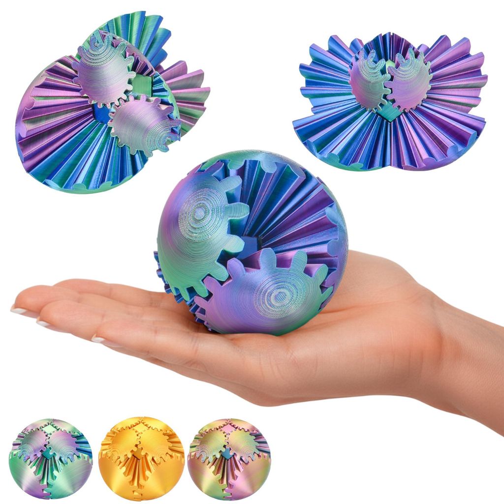 Gear Ball 3D Logik-Kugel Blau-Grün-Violett – Drehbare Farbkugel | Anti-Stress Schreibtisch-Gadget & Konzentrationstrainer | Dekoratives Puzzle