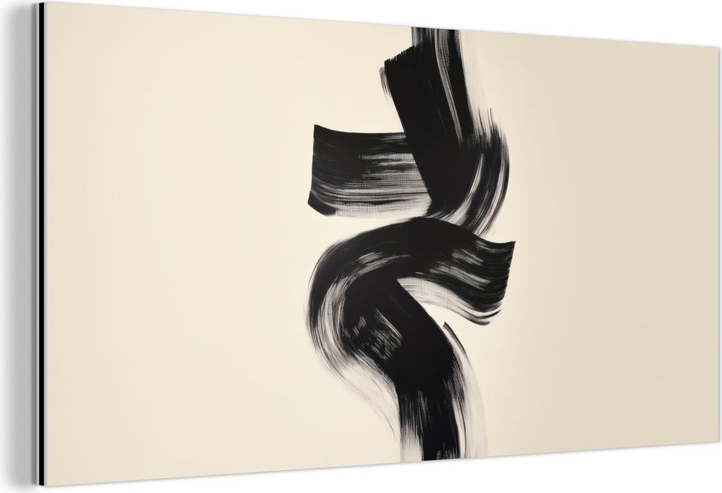 MuchoWow Wanddekoration Metall Metallbild Wandkunst 80x40 cm Streifen - Schwarz - Abstrakt MuchoWow Aluminium Gemälde - Wanddekoration - Alubild