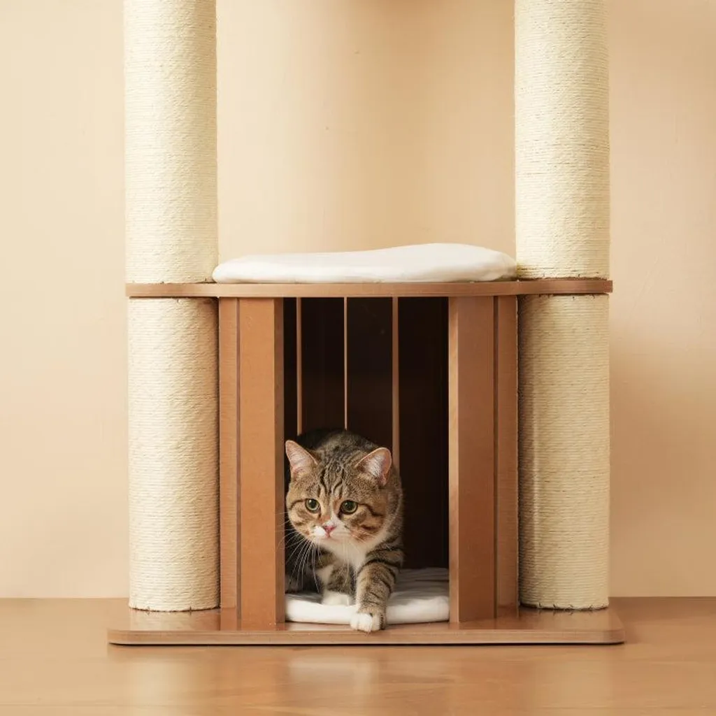 Tour à griffer pour chat avec cachette et plateformes imperméables - 12