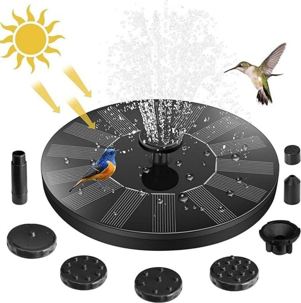 1,5W Solar Springbrunnen für Außen Gartenbrunnen Teichpumpe Fontäne mit 6 Fontänenstile Wasserpumpe für Außen Teich VogelBad Wasserspiel Pool