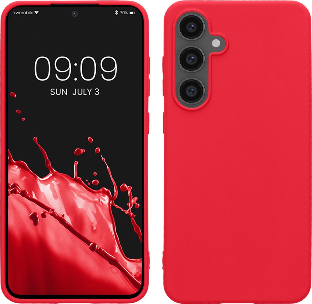 kwmobile Hülle kompatibel mit Samsung Galaxy S24 FE Hülle - weiches TPU Silikon Case - Cover geeignet für kabelloses Laden - Neon Pink