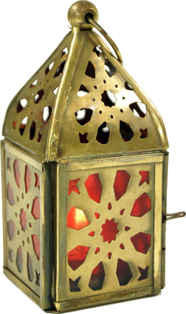 Orientalische Metall/Glas Laterne in Marrokanischem Design, Windlicht, Mehrfarbig, Glas,Metall,Eisen, Farbe: Gelb, 12*5*5 cm