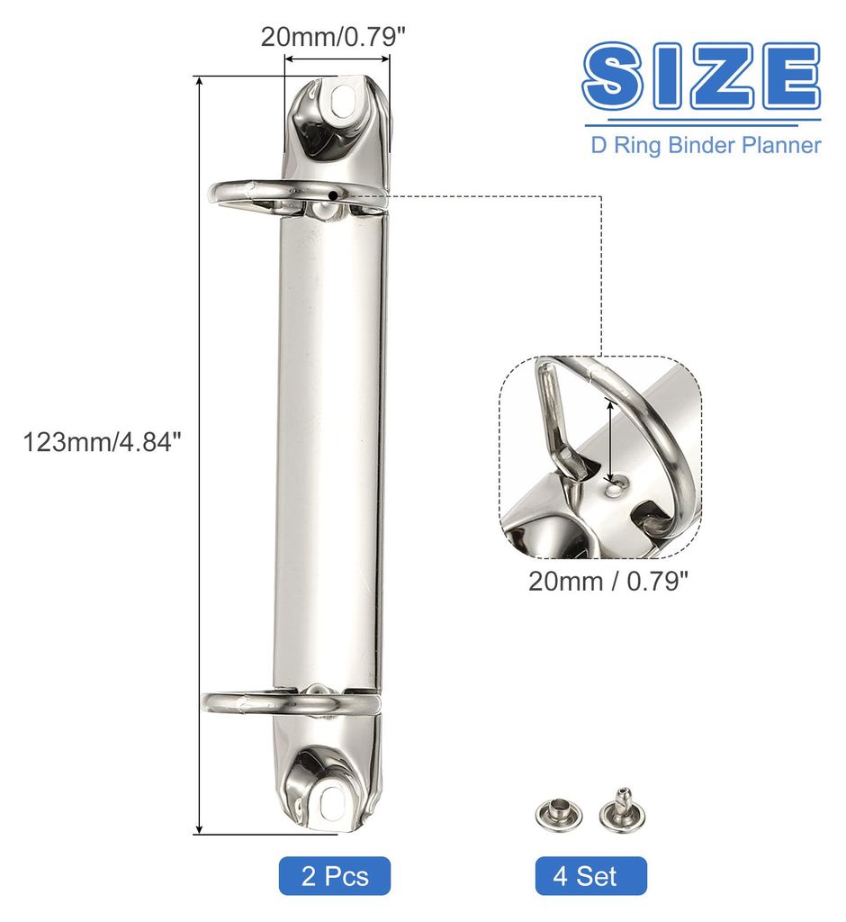 B7 2-Loch-Ringbinder-Mechanismen, 2er-Set 0,79" D-Ring-Ersatzbinder-Planer-Lose-Blatt-Bindungsspulen fš¹r Organisatoren DIY-Fš¹llpapier-Aufbewa...