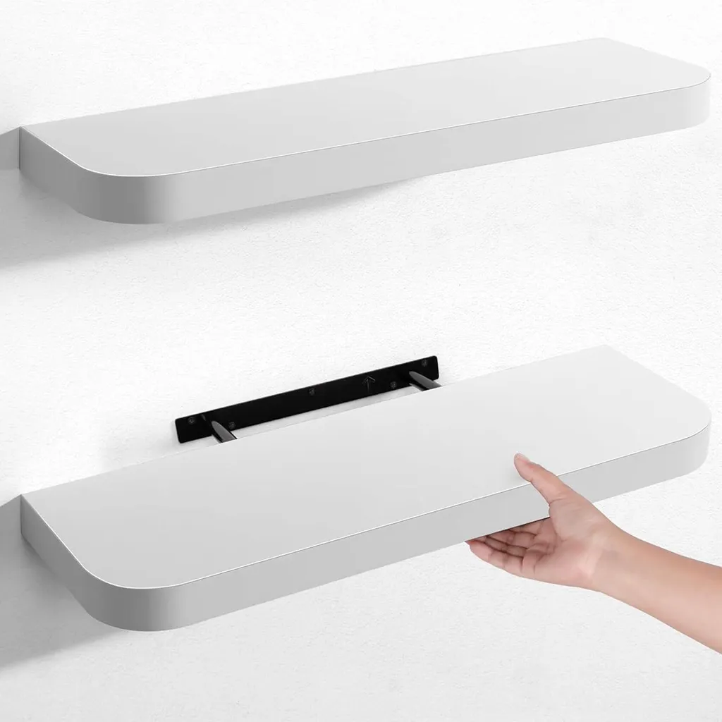 Étagère suspendue blanche en bois lot de 2 avec fixation invisible 60cm